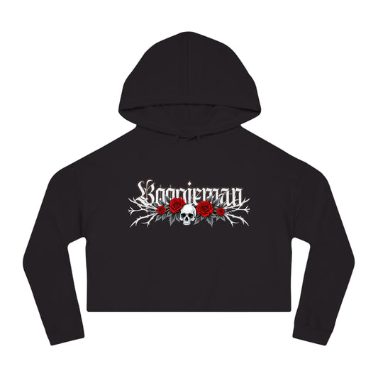Roses and Skulls Cropped Hooded Sweatshirt