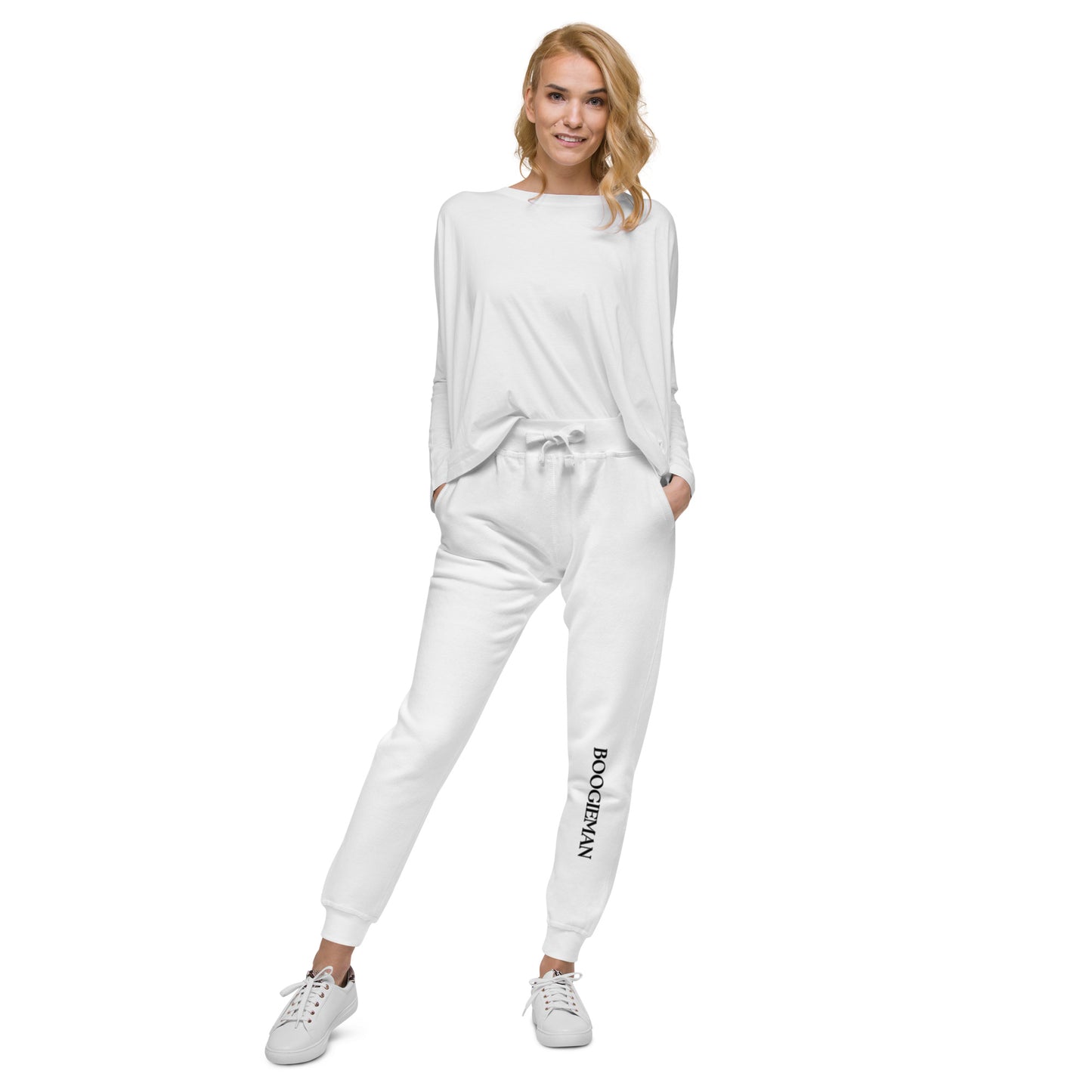 Boogieman (white) silver outline fleece sweatpants