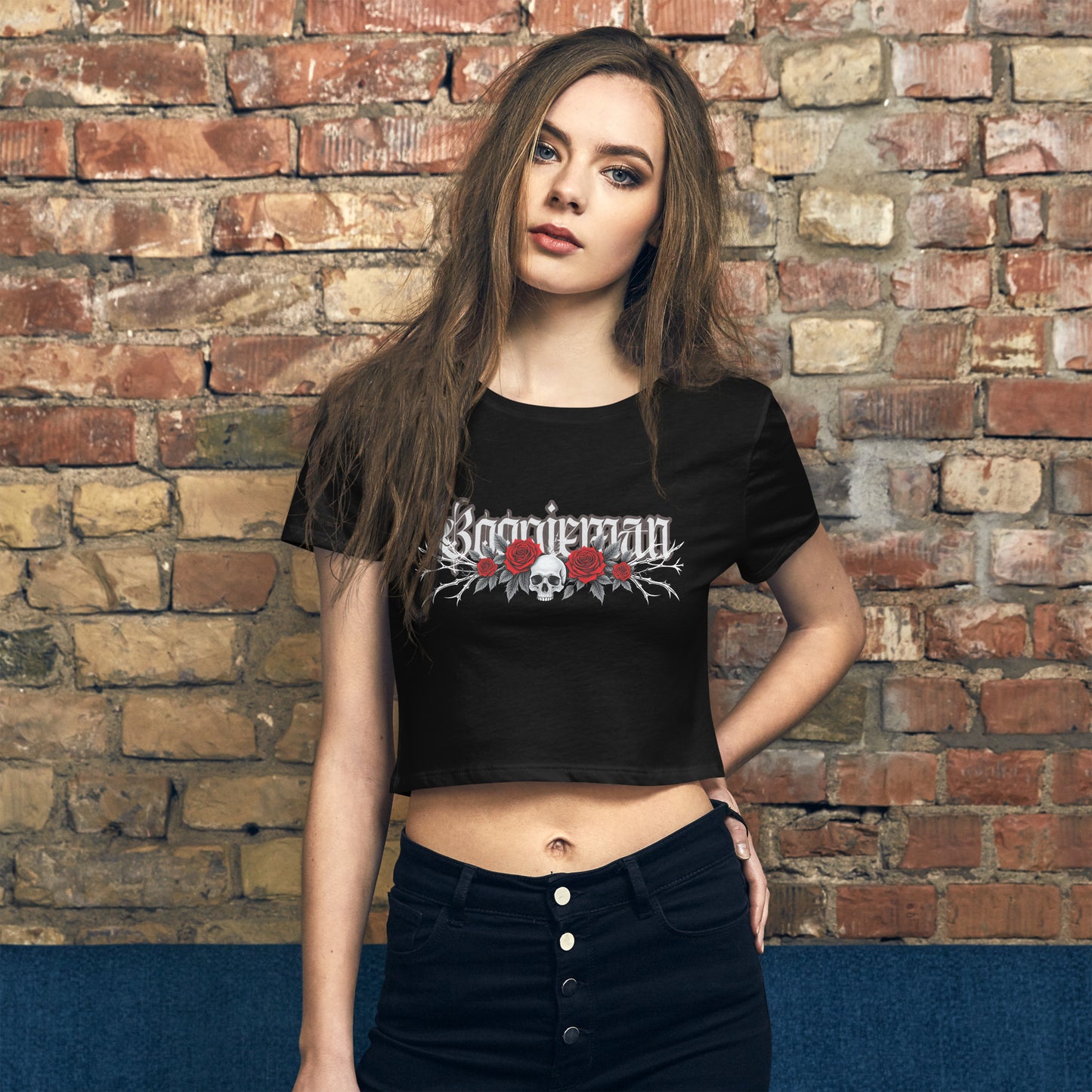 Women’s Skull and Roses Crop Tee