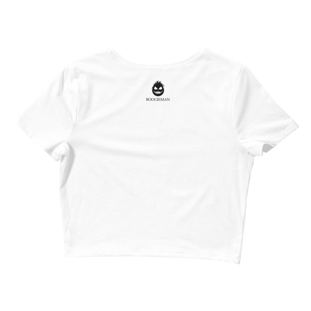 Women’s Skull and Roses Crop Tee (White)